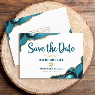 Save The Date Bar Mitzvah Simple moderne Turquoise Agate Script