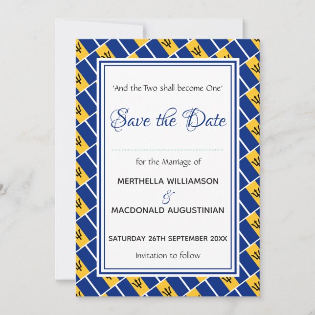 Save The Date BARBADOS DRAPEAU Customisé Écriture Élégante (Devant)