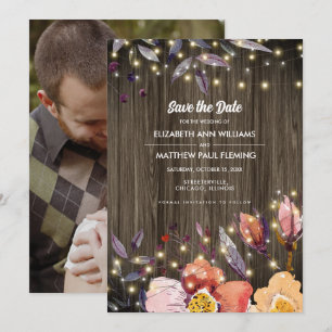 Save the Date. Barn Wood Autumn Flowers Photo Card