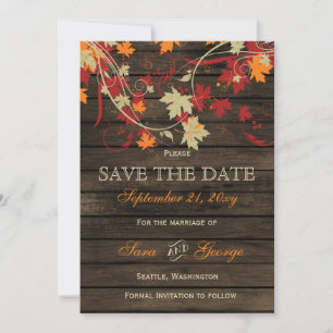 Save The Date Barn Wood Rustic Fall Leaves Mariage enregistrer l