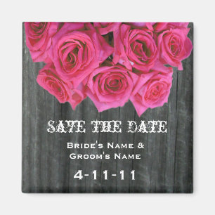 Save The Date - Barnwood & Hot Pink Roses Magnet