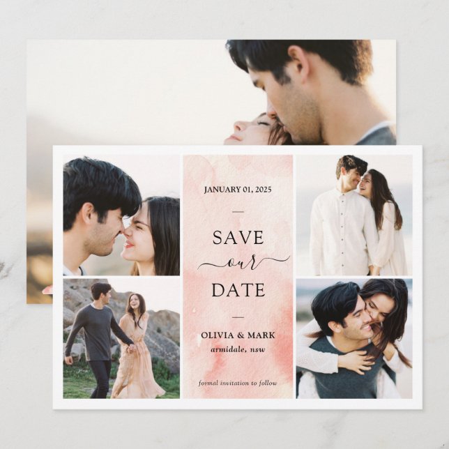 Save The Date Barre d'aquarelle de plusieurs photos (Devant / Derrière)