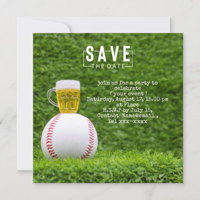 Save The Date Baseball enregistrer la date pour la fête avec biè (Devant)