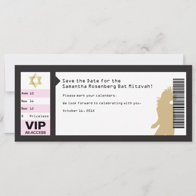 Save The Date Bat mitzvah de billet de concert Enregistrer la da (Devant)