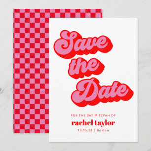 Save The Date Bat mitzvah de tableau de bord rouge rose rétro