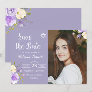 Save The Date Bat mitzvah Floral Violet Photo Enregistrer La Dat
