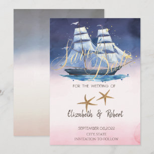 Save The Date Bateau à voile Étoiles de mer  Sauvegarder la date