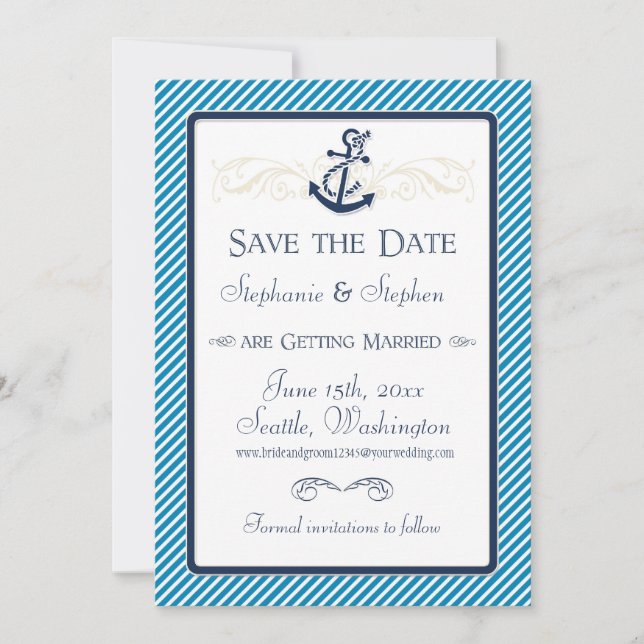 Save The Date Bateau Ancre nautique Diagonal Stripes Swirl Moder (Devant)