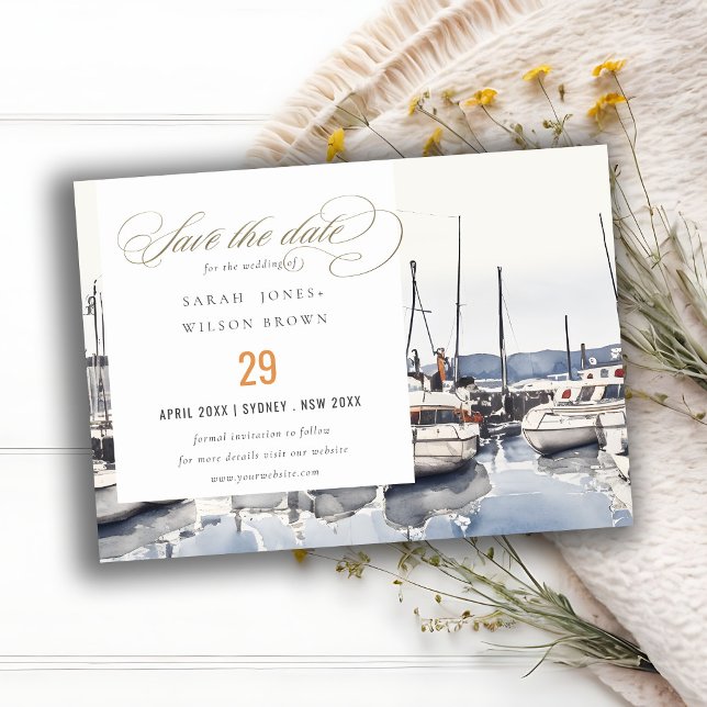 Save The Date Bateaux côtiers silencieux au paysage marin de mar (Créateur téléchargé)