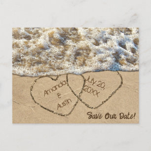 Save The Date Beach Hearts Announcement Postcard