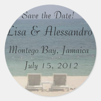 Save the Date Beach Ocean Sand Classic Round Sticker