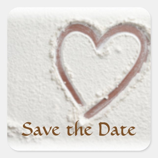 Save the Date/Beach Sand Heart Square Sticker (Front)