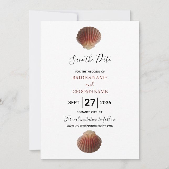 Save The Date Beach Seashell Mariage Mariage Enregistrer La Date (Devant)