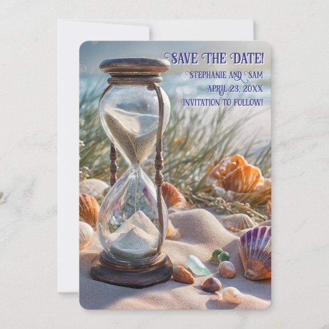 Save the Date Beach Seashells Hourglass Invitation (Front)