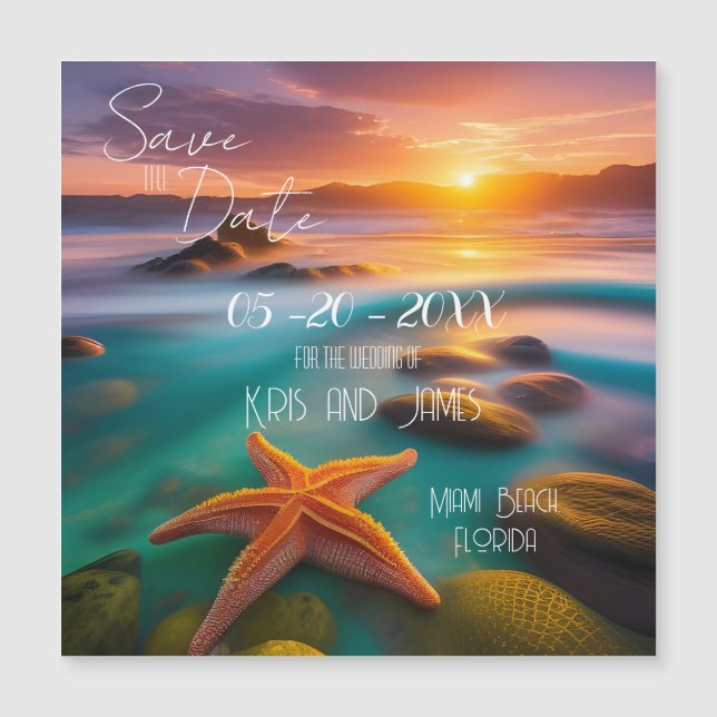 Save the Date Beach Starfish Magnet (Front)
