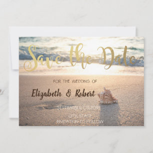 Save The Date Beach Wedding, Seashell Sunset Enregistrer La Date