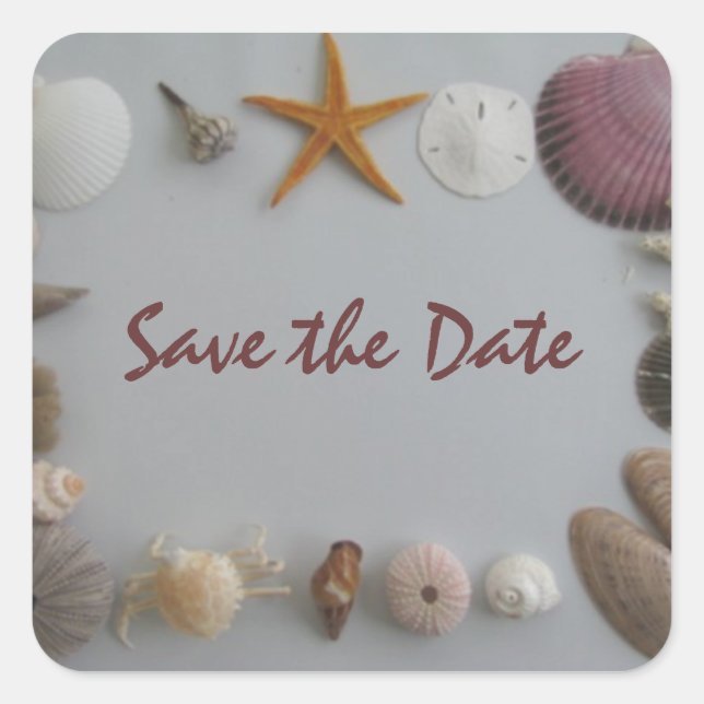 Save the Date/Beach Wedding Square Sticker (Front)