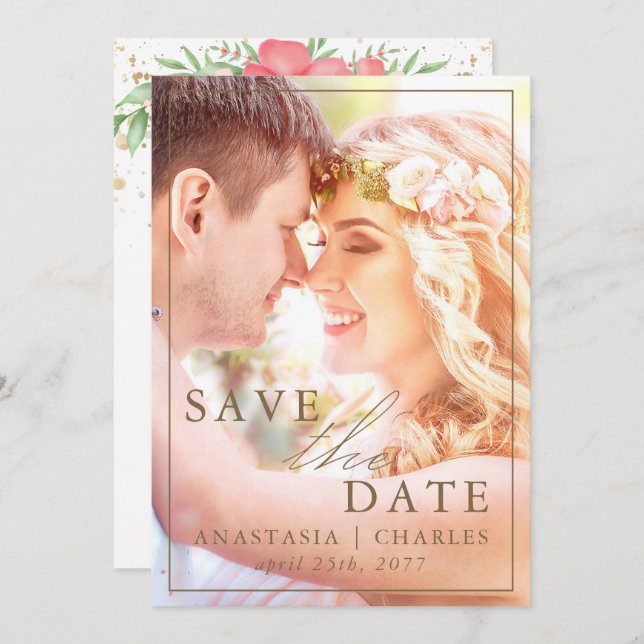 Save The Date Beachy Boho rose et ivoire vert (Devant / Derrière)