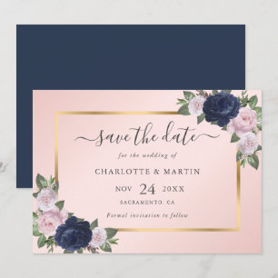 Save The Date Beau bleu marine Blush rose or Mariage floral