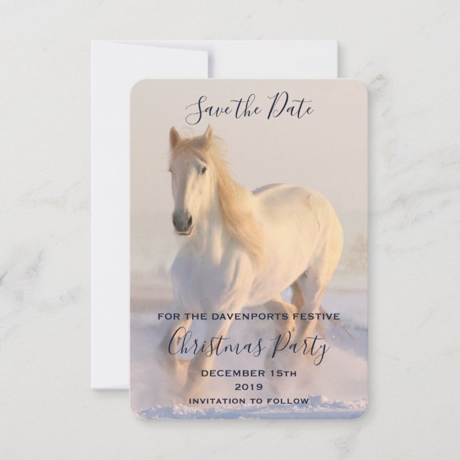 Save The Date Beau Cheval Blanc Courir dans la neige (Devant)