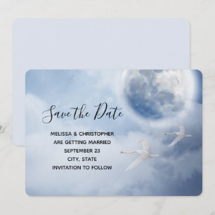 Save The Date Beau ciel bleu avec Mariage de cygnes volants