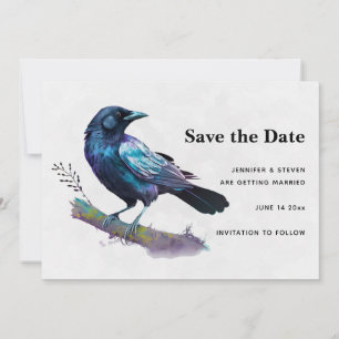 Save The Date Beau Corbeau assis sur une branche