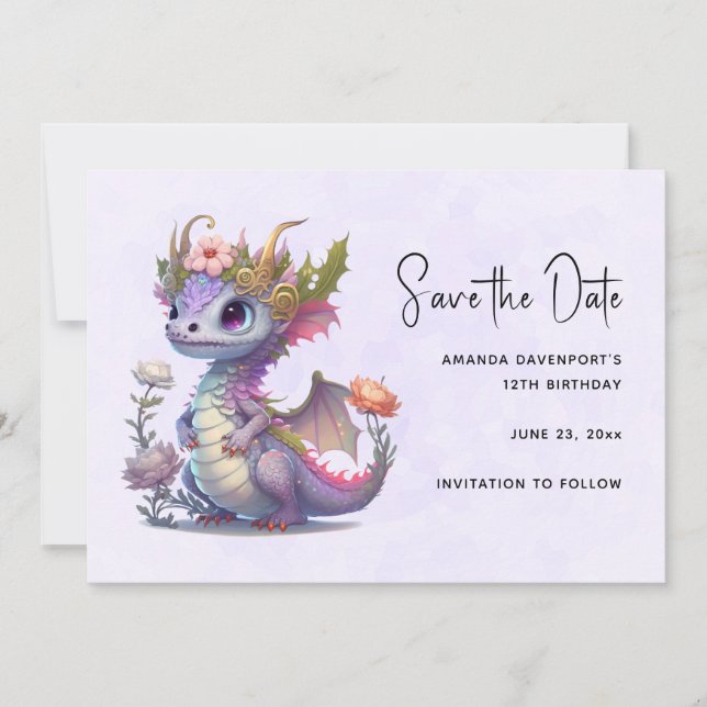 Save The Date Beau Dragon avec Couronne élégante (Devant)