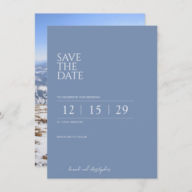 Save The Date Beau Mariage bleu (Devant / Derrière)
