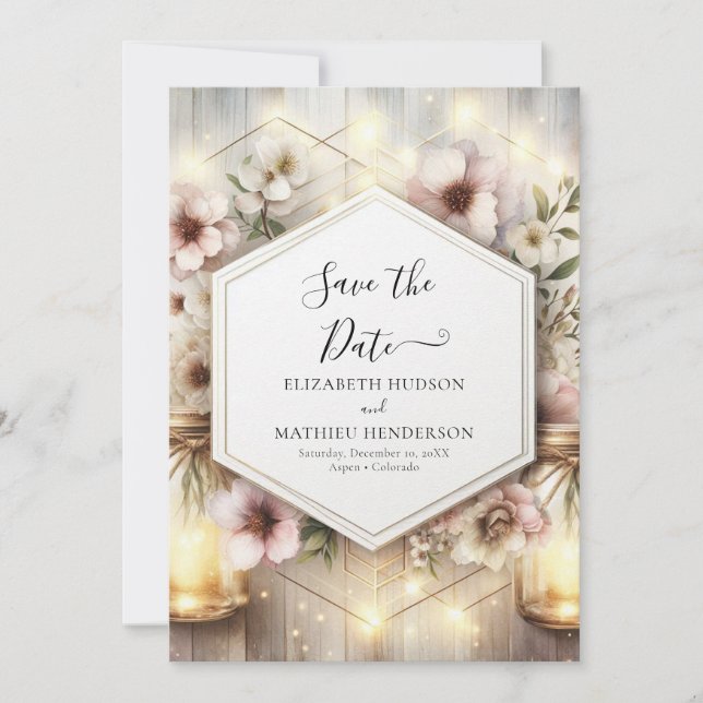 Save The Date Beau Mariage Botanique Mason Jar (Devant)