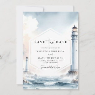 Save The Date Beau Mariage de phare Oceanic Elegance