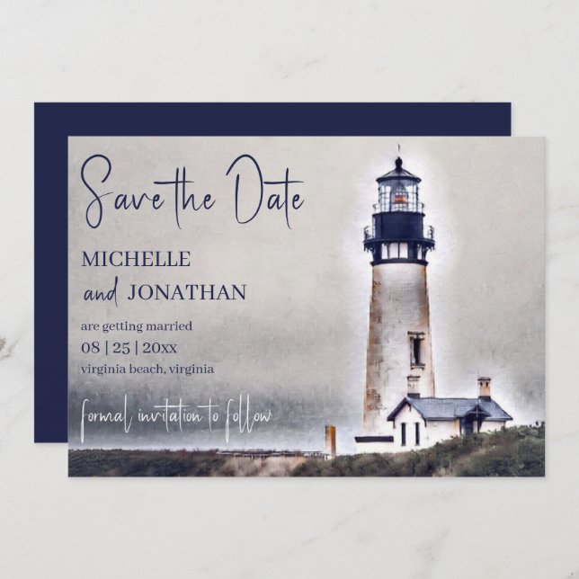 Save The Date Beau phare Nautical Beach Mariage (Devant / Derrière)