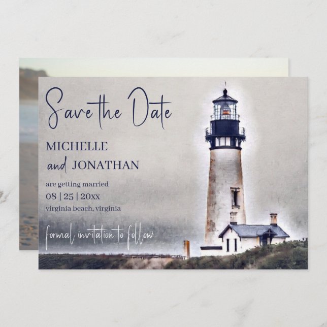 Save The Date Beau phare Nautical Beach Mariage photo (Devant / Derrière)