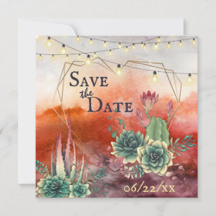 Save The Date Beau Succulent Sunset Heart Mariage géométrique