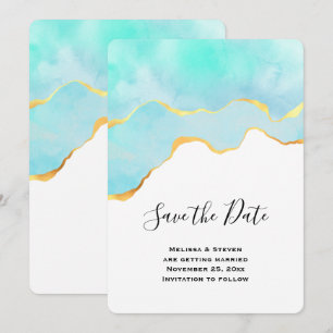 Save The Date Beau vert tropical avec Mariage frontière or