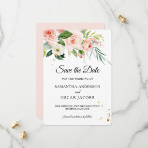 Save The Date Beauté Fleurs & Feuilles Aquarelle Rose Moderne