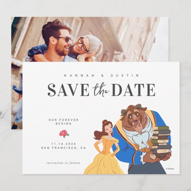 Save The Date Beauté & la Beast Fairytale Photo Enregistrer la d (Devant / Derrière)