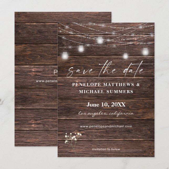 Save The Date Bébé's Breath Rustic Sauver la date (Devant / Derrière)