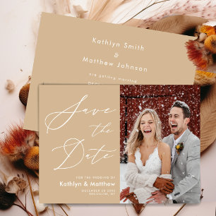 Save The Date Beige Dusty Élégant Script Mariage photo moderne