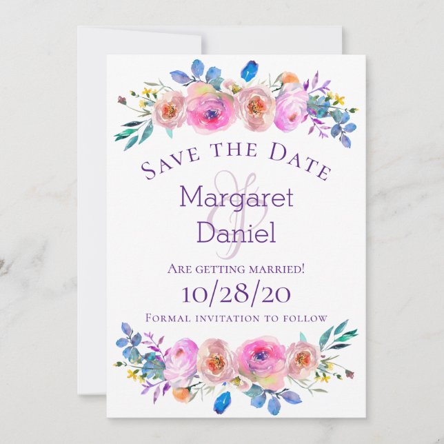 Save The Date Belle aquarelle rose romantique (Devant)