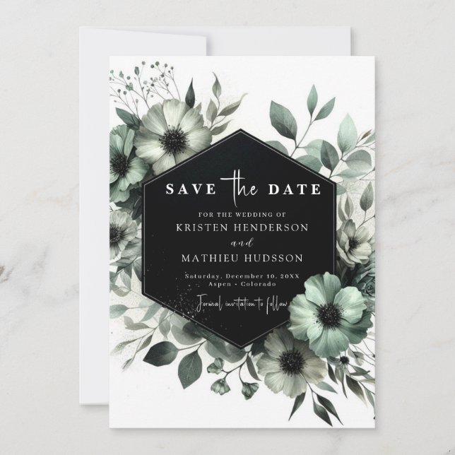 Save The Date Belle Botanique Minimale Sage Vert Mariage (Devant)