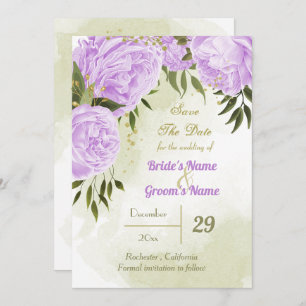 Save The Date belle fleurs violettes vert feuille botanique