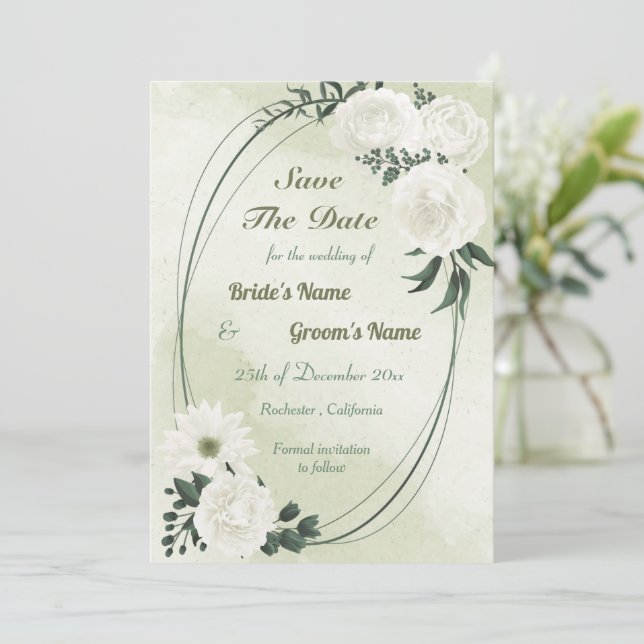 Save The Date belle géométrique florale blanche (Debout devant)