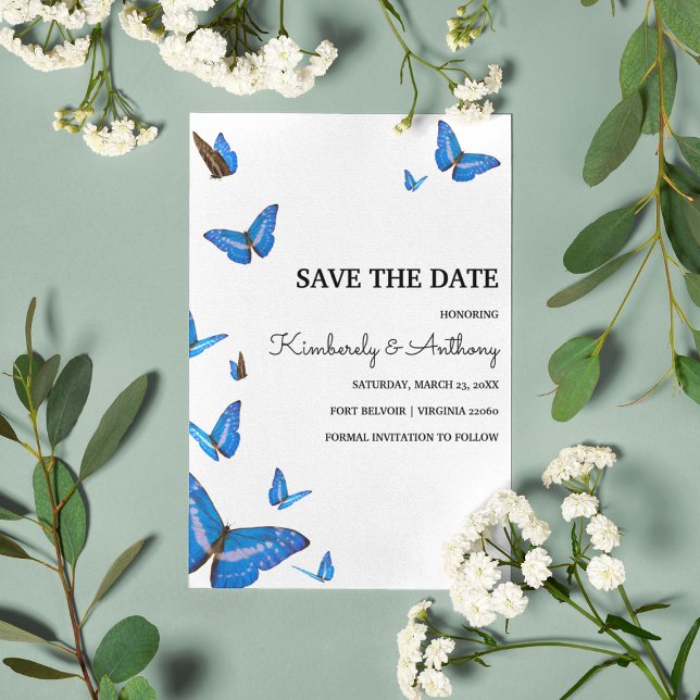 Save The Date Belle Papillons Bleus Mariage Enregistrer la date (Créateur téléchargé)
