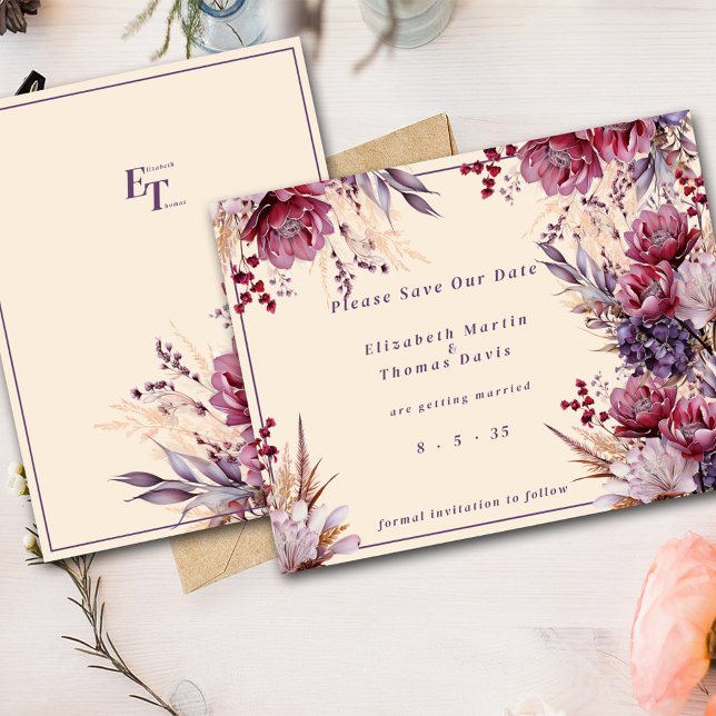 Save The Date Belle rose & mauve Fleurs élégantes (Créateur téléchargé)