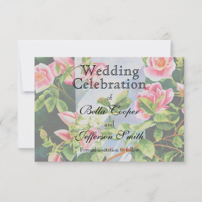 Save The Date Belle rose rose rouge roses blanc aquarelle floral (Devant)