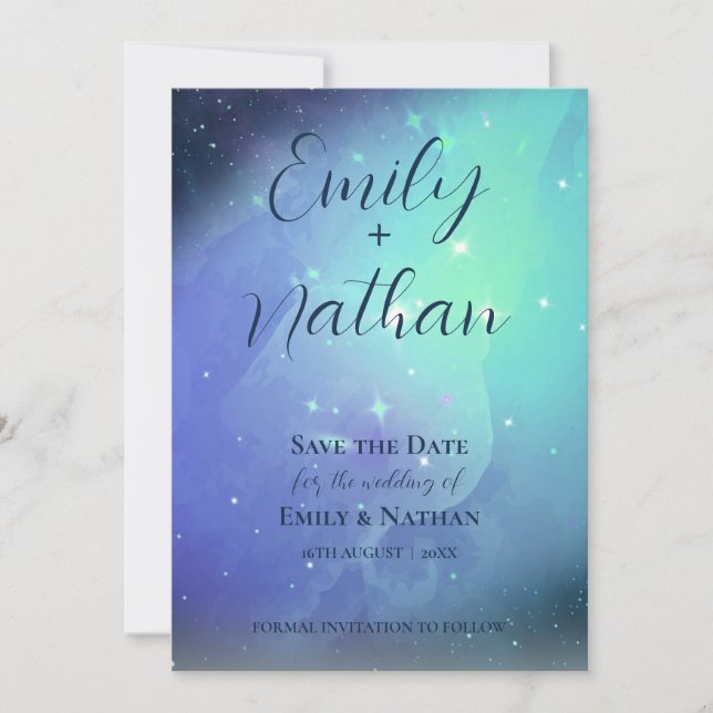 Save The Date Belle SOUS LES ÉTOILES Mariage de typographie Enre (Devant)