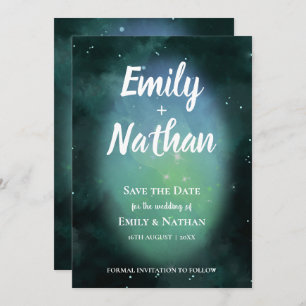 Save The Date Belle SOUS LES ÉTOILES Mariage de Typographie Vert