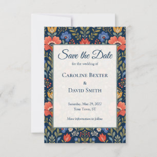Save The Date Belles Fleurs Sauvages Scandinaves sur Fond Bleu M