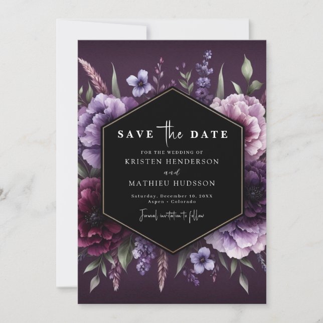 Save The Date Belles fleurs violet Mariage floral (Devant)
