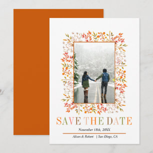 Save The Date Berries, frontière feuille brûlé mariage de automn
